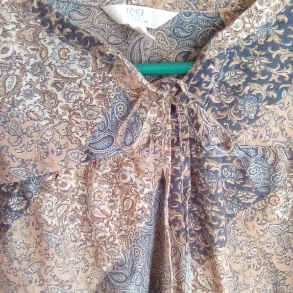 Time and Tru Paisley Blouse - Blue and Tan